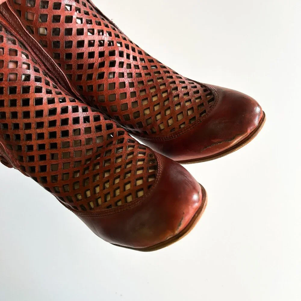Freebird Lazor Red Leather Cut Out Ankle Booties Western Boots Size 7 with Box - Picture 10 of 10